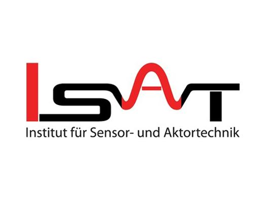 Logo des Instituts für Sensor- und Aktortechnik (ISAT) in schwarz, rot und weiß.